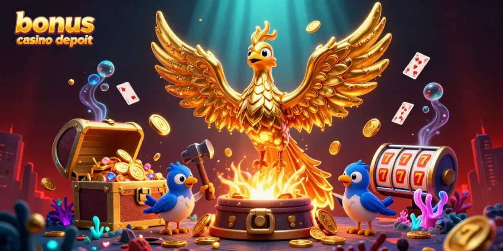 Gagnez avec le bonus casino sans dépôt en découvrant une scène dynamique de casino illustrée.
